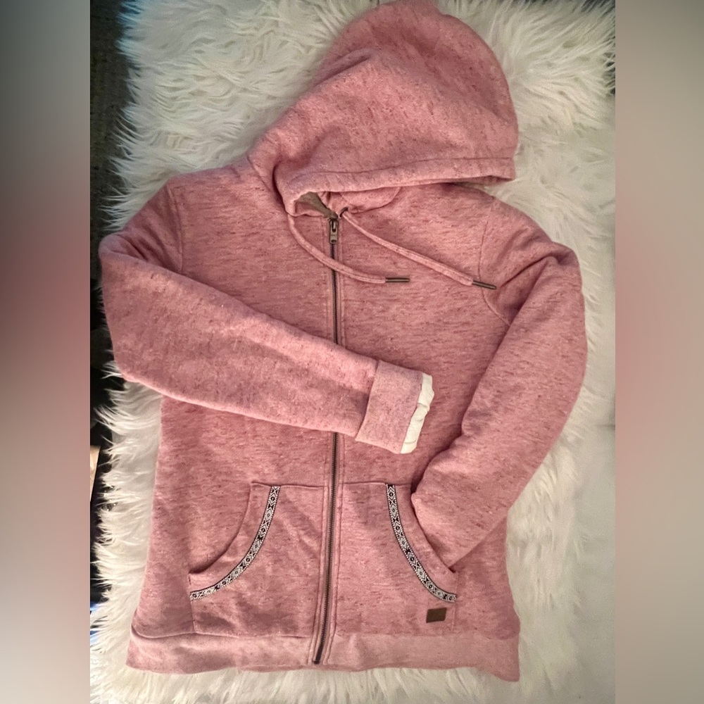 Roxy Red Heather Sherpa Fleece-Lined Zip Front Hoodie! Snugly and Cute! Sz L!